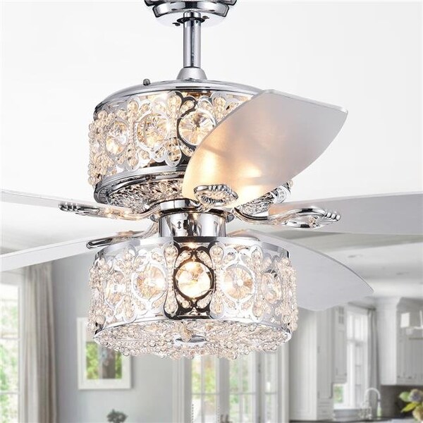 Warehouse Of Tiffany CFL-8376REMO-CH 52 in. Velko 6-Light Dual Lamp Lighted Ceiling Fan with Crystal Shade; Chrome CFL-8376REMO/CH - main